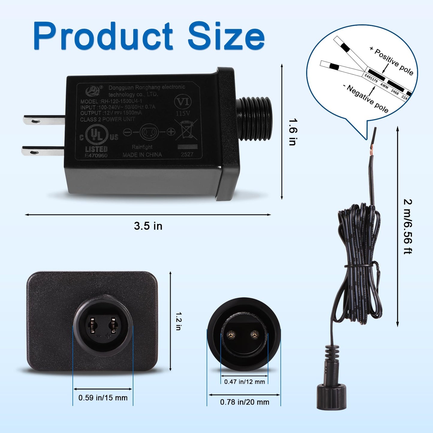 Class 2 Power Supply 12V 1.5A 60Hz  Ip44 Waterproof Yard Inflatable Adapter Replacement  Power Supply Transformer Plug For Halloween Thanksgiving Christmas Blow Up Outdoor Yard Decorations (2Pcs)