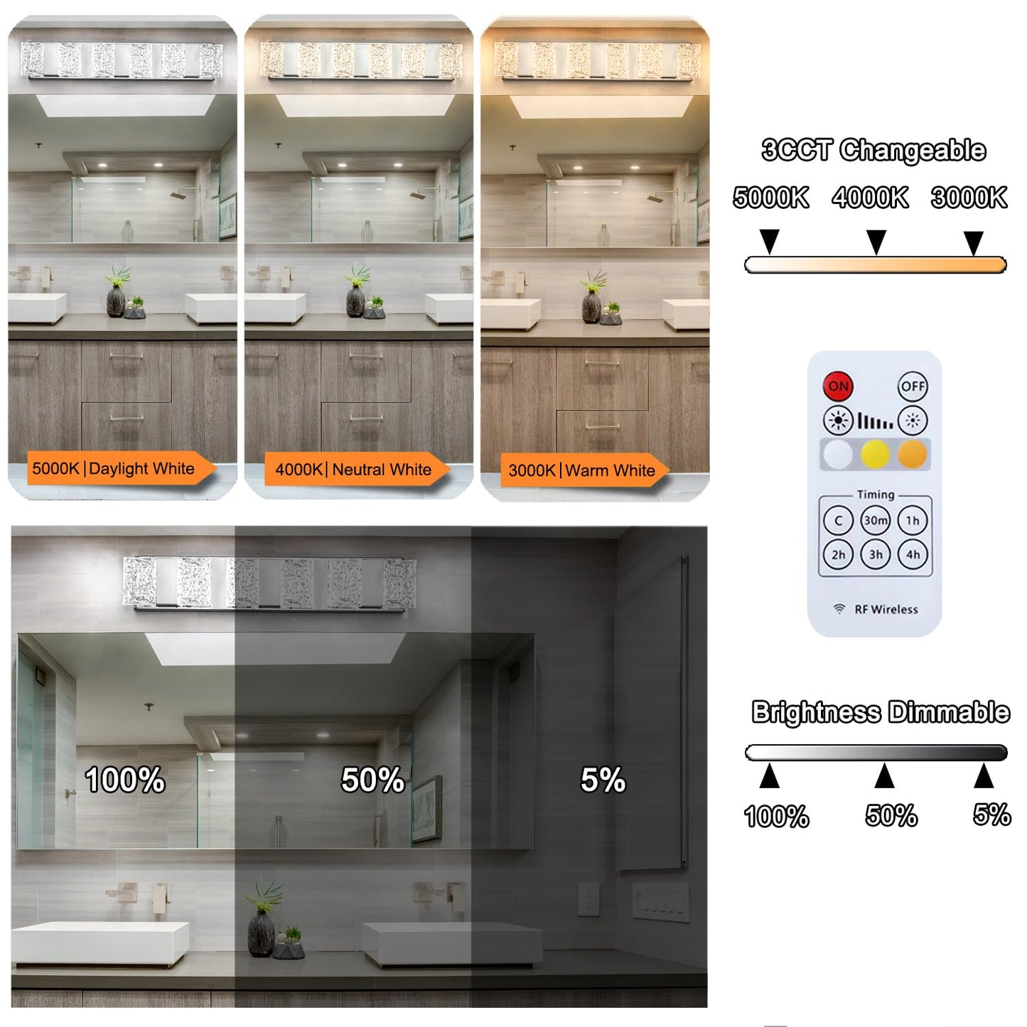 Modern 6-Lights Bathroom Vanity Lighting  Chrome Crystal Led Bathroom Light Fuxtures Over Mirror  Art Deco Dimmable Wall Sconce  Crystal Bathroom Light  Acrylic Hardwired Wall Lamp(H4.33In  L22.64In)