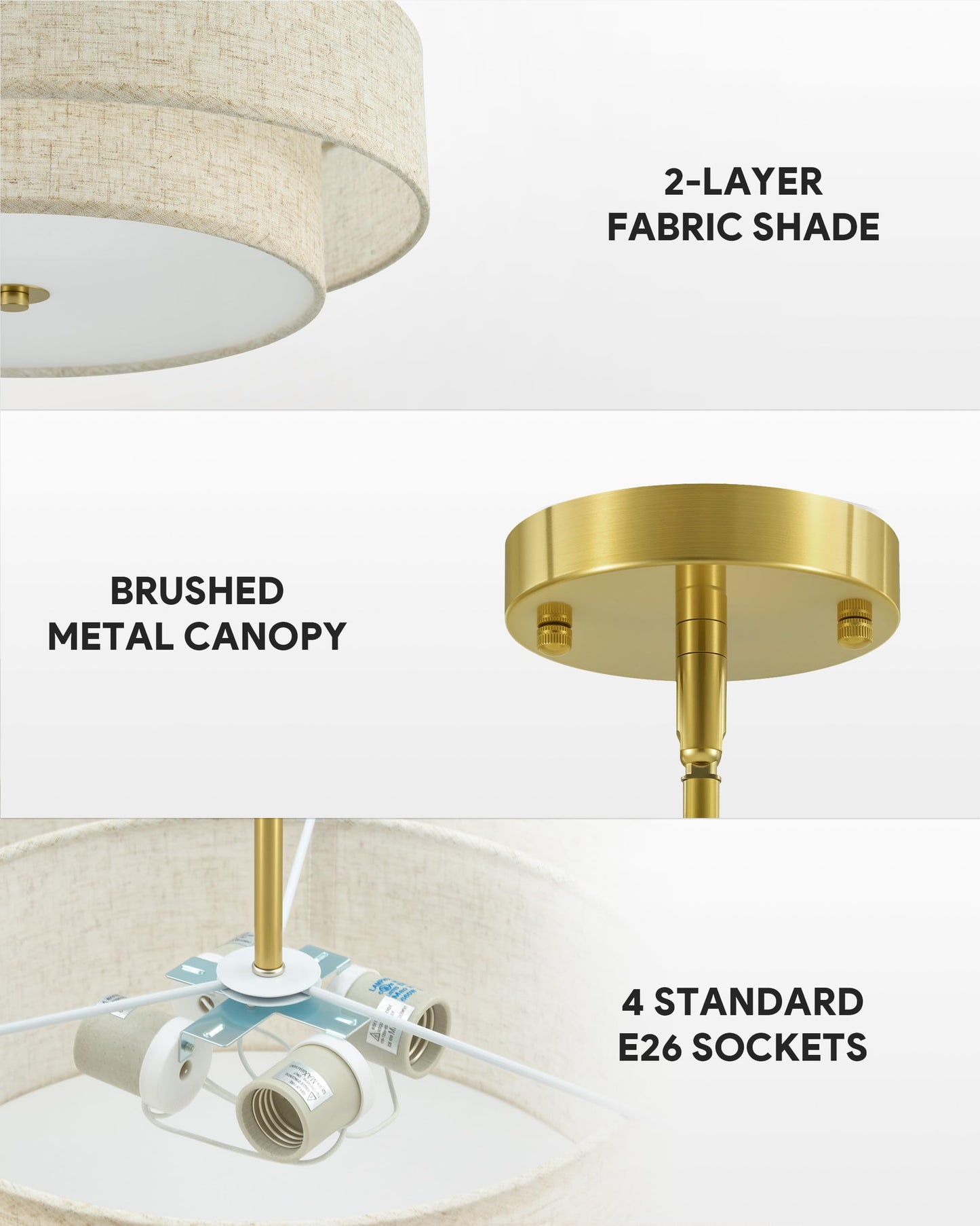 Vonluce 18 Modern Drum Chandelier, 4-Light Pendant Light Fixture, Gold Fabric Shade, Model Hcf1018Gd For Dining Room, Bedroom, Living Room