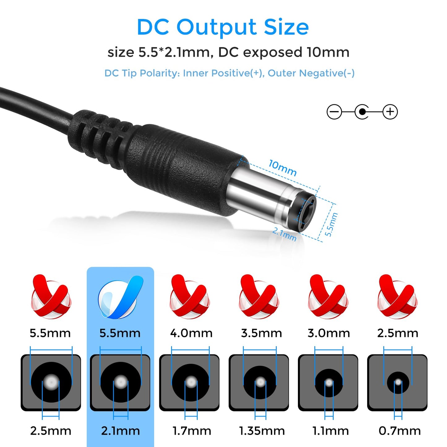 LightingWill 12V Power Supply, 24W Power Adapter, 110V AC to 12V 2A DC Power Supply, Wall Plug Transformer for Devices with 5.5/2.1mm DC Connector (5 Pack)