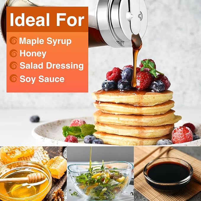 Glass Syrup Dispenser 14 oz – No-Drip Honey Dispenser for Maple Syrup, Dressings & Sauces – Durable Clear Glass, Easy Pour Spout, Leak-Proof Lid