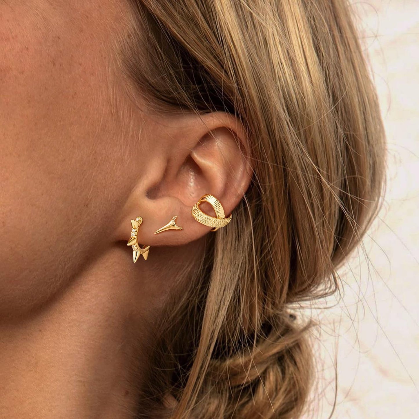 MYEARS Women Spike Earrings Gold Huggie Hoop Ear Stud Cuff Cubic Zirconia 14K Small Simple Hypoallergenic Everyday Jewelry