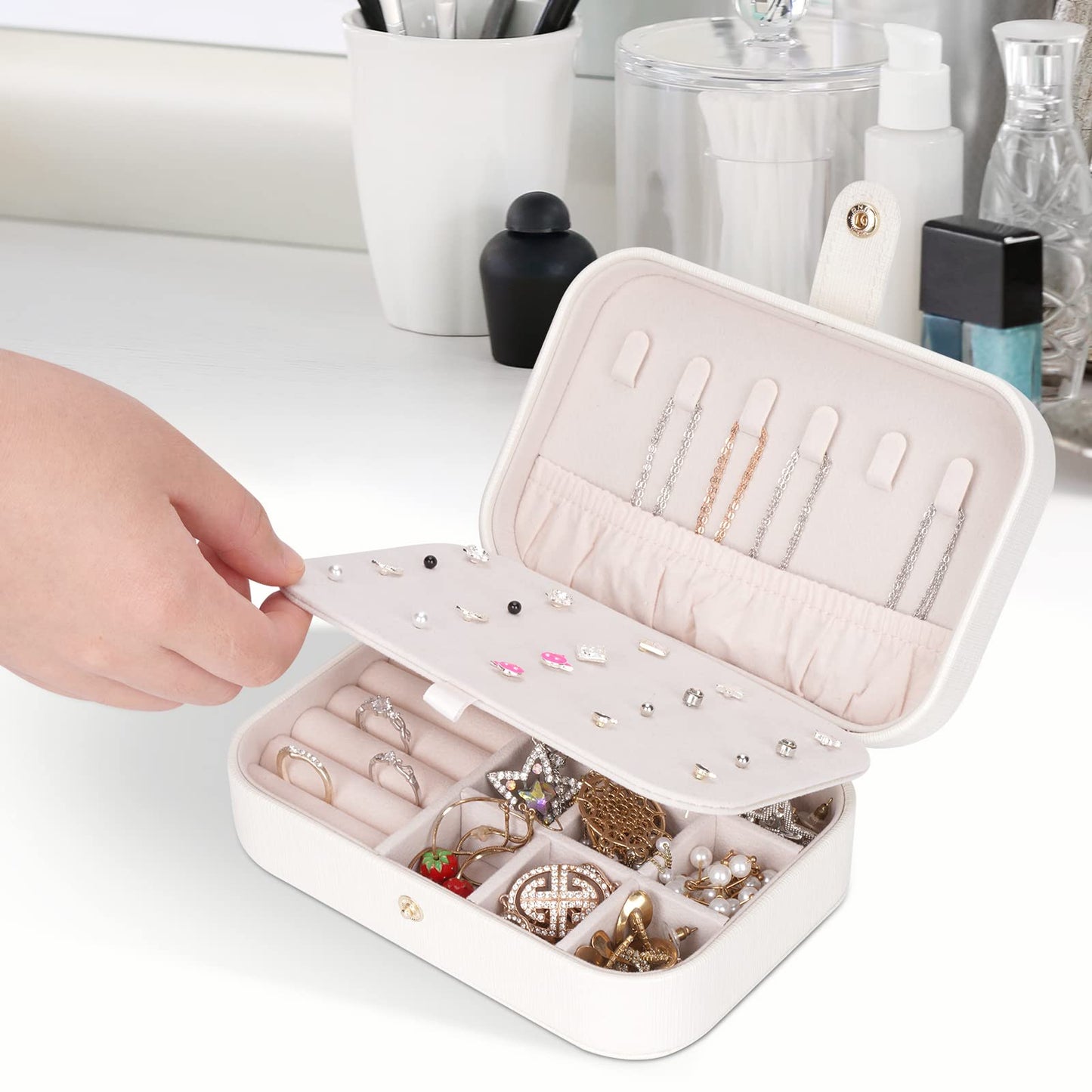 FEISCON Travel Jewelry Box, Jewelry Organizer for Girls Gift Small Jewelry Storage Box for Necklace Ring and Earrings Girls Jewe