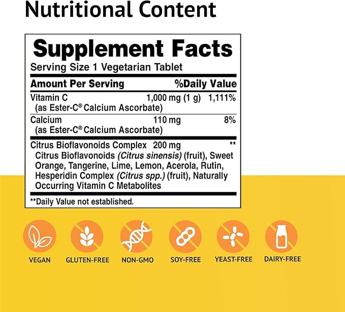 American Health Ester-C 1000 mg with Citrus Bioflavonoids - 180 Vegetarian Tablets (Pack of 2) - 24-Hour Immune Support - Non-GMO, Gluten Free - 360 Total Servings
