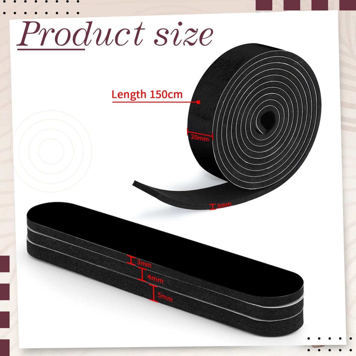 Outus 23 Pieces Hat Size Tape Reducer Hat Sizer Insert Foam Reducing Tape Roll self Adhesive (Black)