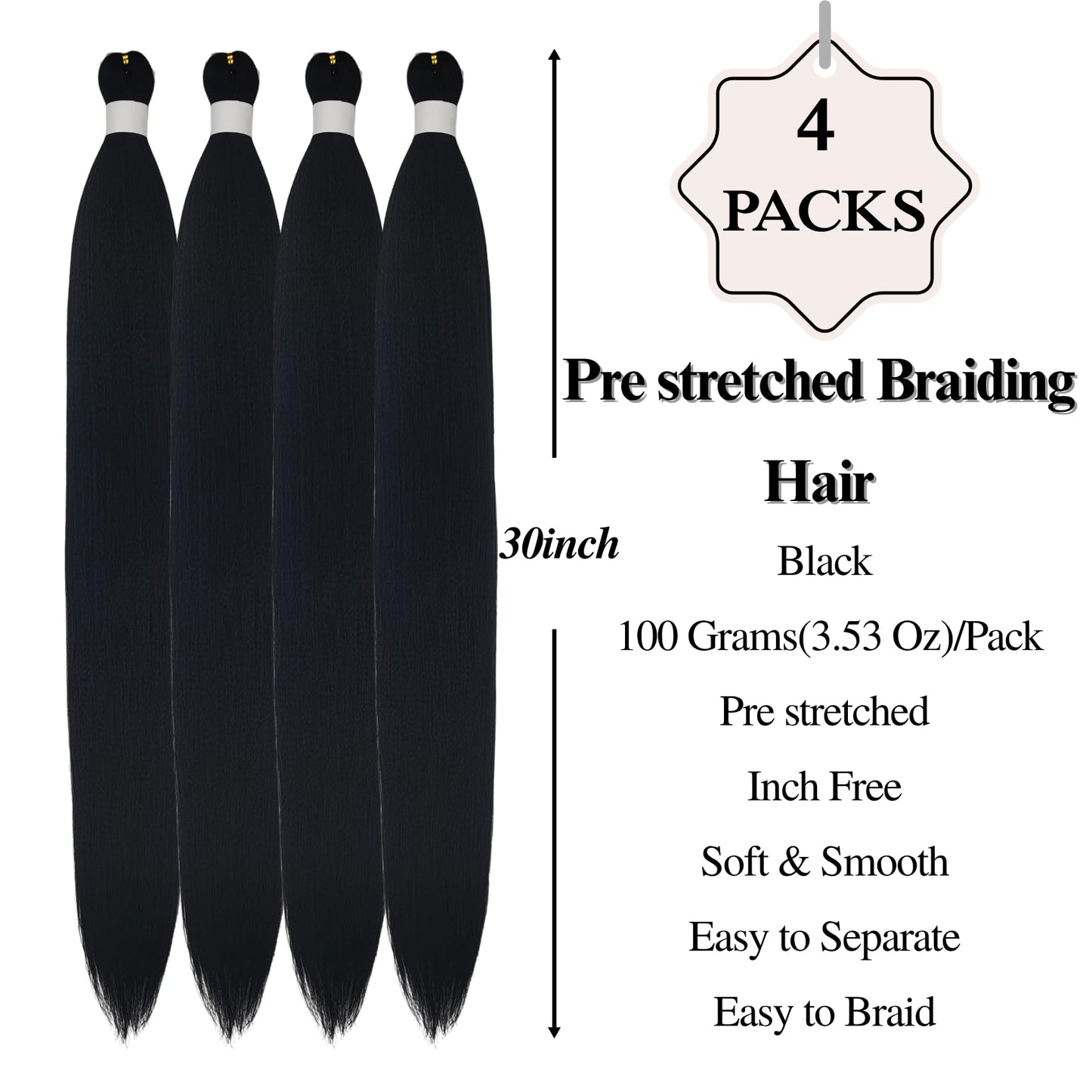 Black Boho Hair for Braiding Curly Pre stretched Braiding Hair for Boho Braids Bohemian Braids(30 inch, Packs of 5)