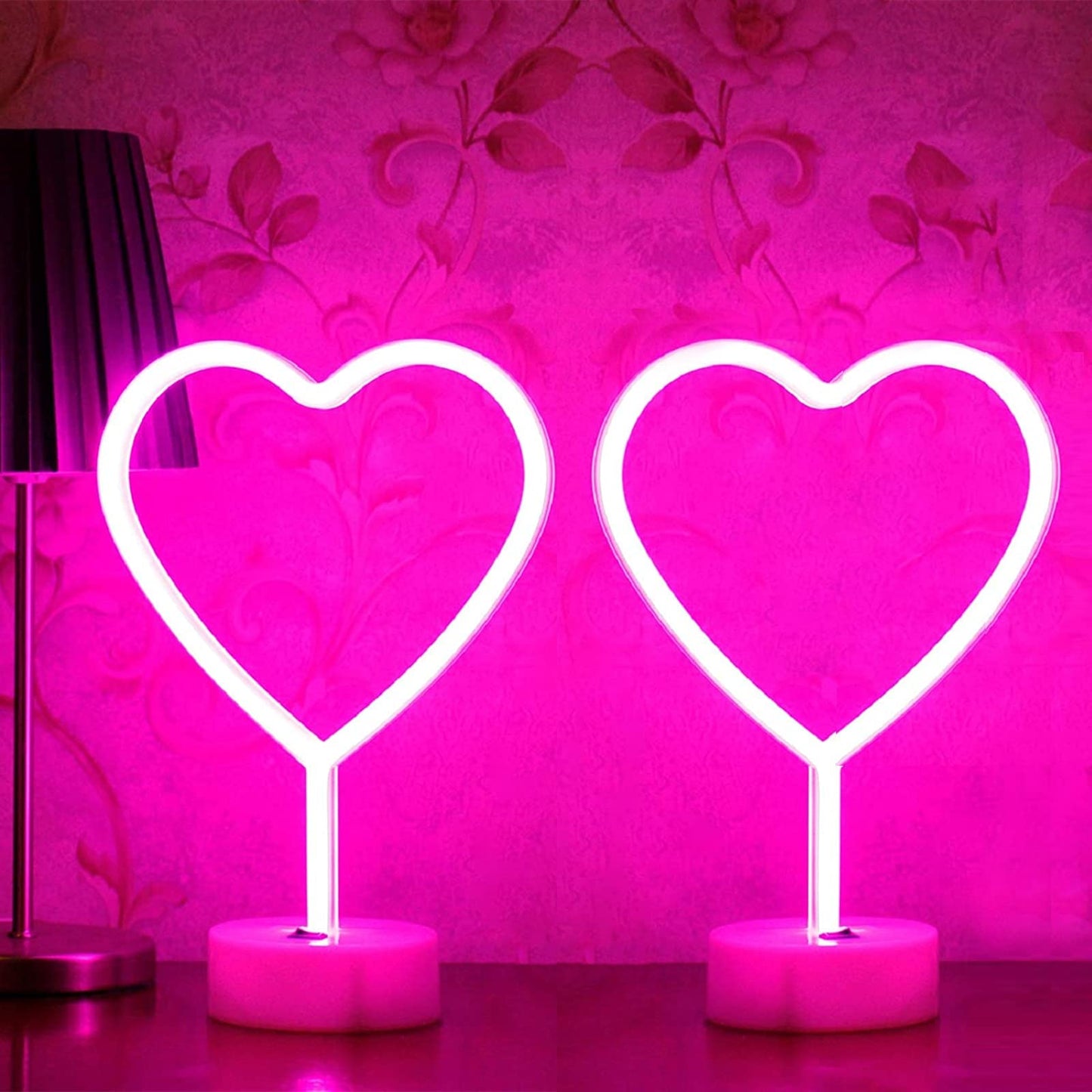 Pink Heart Neon Sign  2 Pack Led Neon Light Battery Operated Or Usb Powered Lamp Valentines Day  Table Decorations Lights For Room Dorm Wedding Anniversary Bedroom Classroom Decor