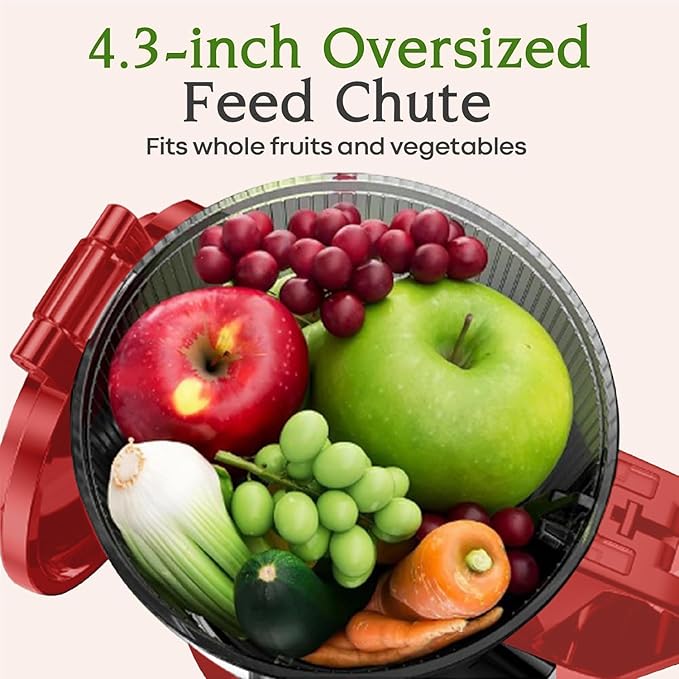 Anybear Cold Press Juicer, 200W Slow Masticating Juicer 4.3" Large Feed Chute Fit Whole Fruits Vegetables | Upgraded Auger | Tritan Materials | BPA Free | Easy to Clean with Brush (Red)