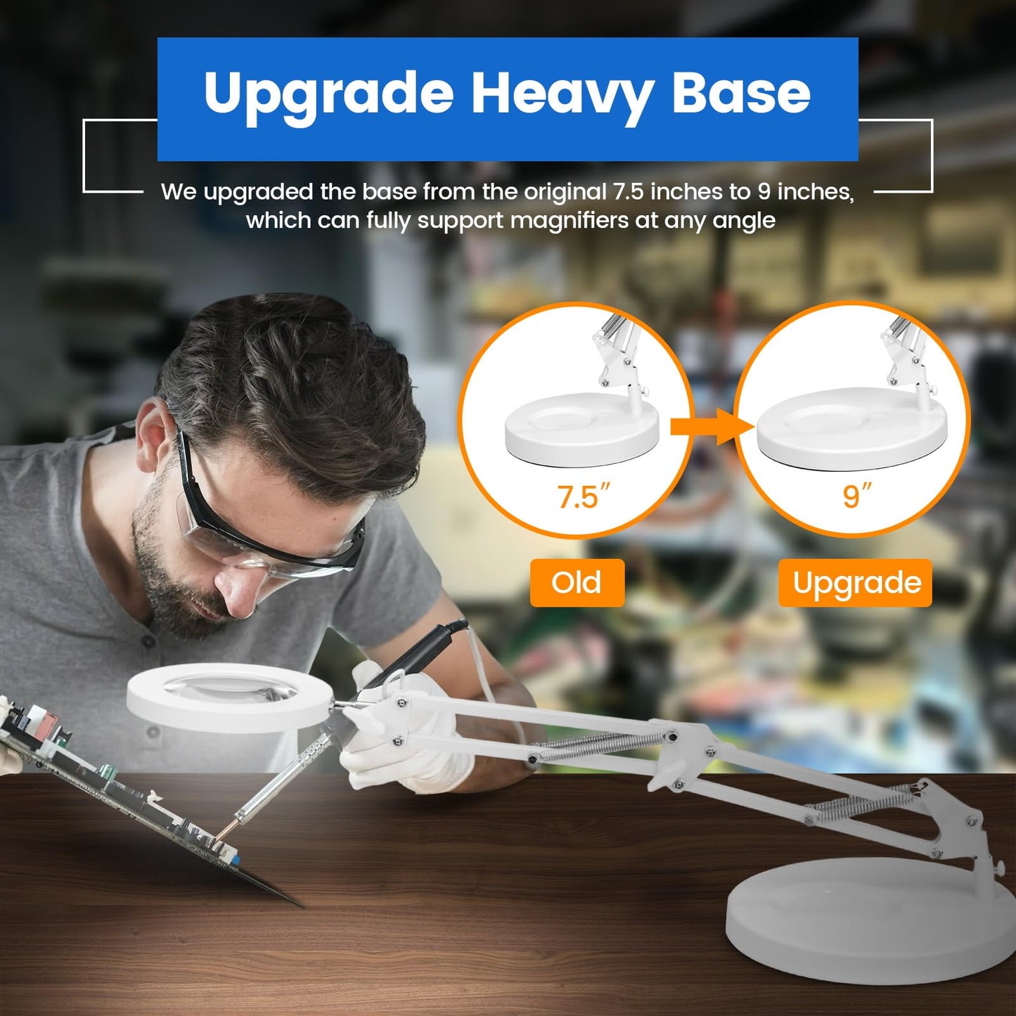 KIRKAS 10X Magnifying Glass with Light, Stepless Dimmable LED Lamp, Clamp, White, Model 10X TJ-WHITE