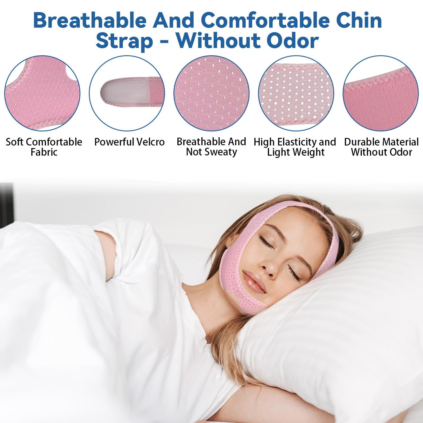 Chin Strap for Sleeping, Chin Strap for CPAP Users, Jaw Strap for Sleep Apnea, Adjustable & Breathable Chin Strap, Anti Snoring Devices,Snore Stopper for Men and Women, (Pink/M)