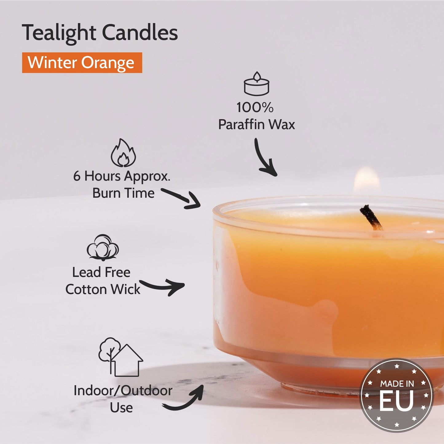 Hyoola Scented Tealight Candles - Winter Orange - 6 Hour Burn Time - 15 Pack - Clear Cup - 1.9 Inch