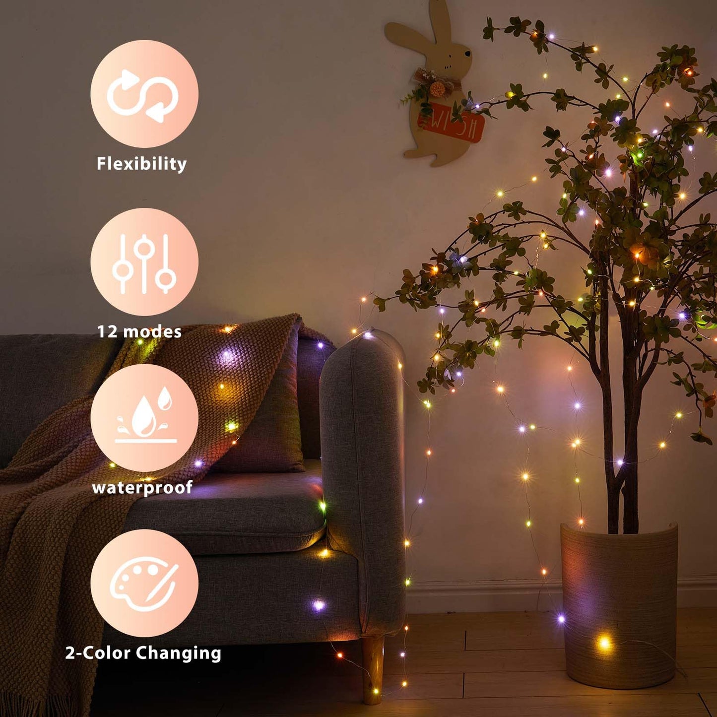 Ariceleo 50 Led Battery Operated String Lights, 5M Warm White & Multi-Color, Remote Control, Waterproof Silver Wire Fairy Lights