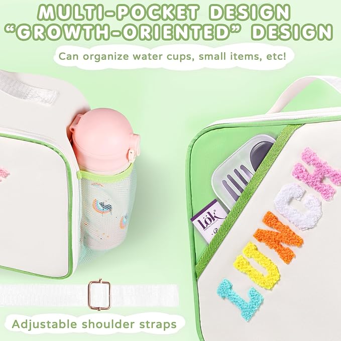Lunch Bag Kids,Insulated Lunch Bag With Adjustable Shoulder Strap,Reusable Lunch Bag for Kids, Girls,Boys, lunch Bag Women,Preppy Lunch Box for School,Travel, Picnic (green)
