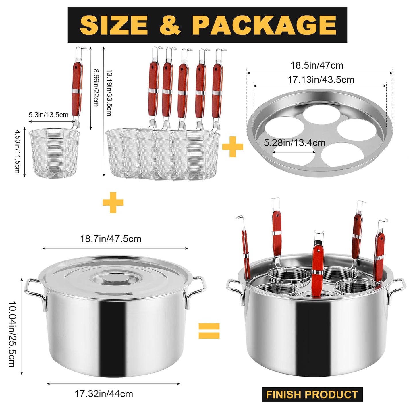YJINGRUI Commercial Pasta Pot, 39 Quart, Stainless Steel Pasta Cooker with Insert Strainer Colander for Home Kitchen Restaurant, 5 Holes