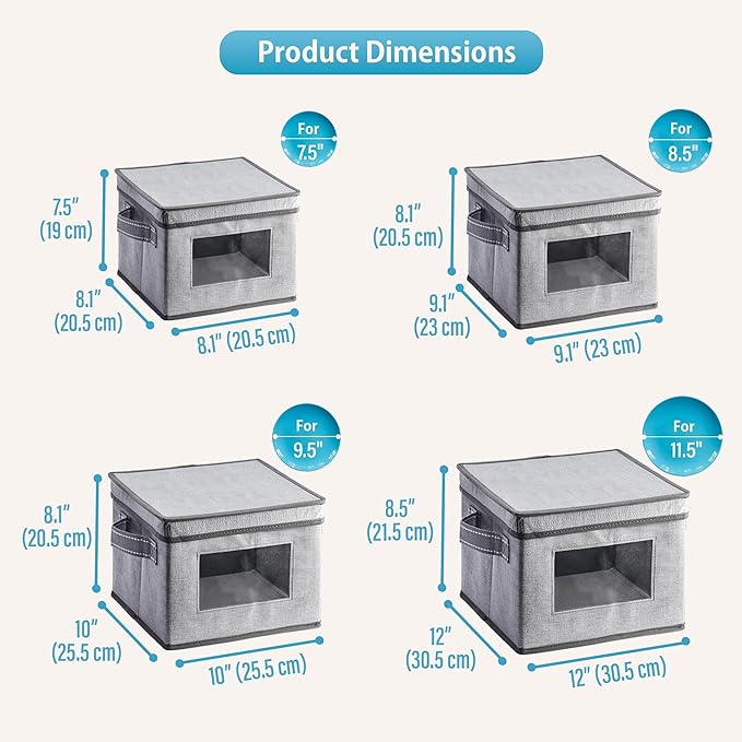 VENO 4 Size China Storage Containers for Dishes Plate Hard Shell, Holiday Ornament Storage Box, Moving Case for Packing Dinnerware Glasswear (4 Sizes Bundle, Holds 48 Plates)