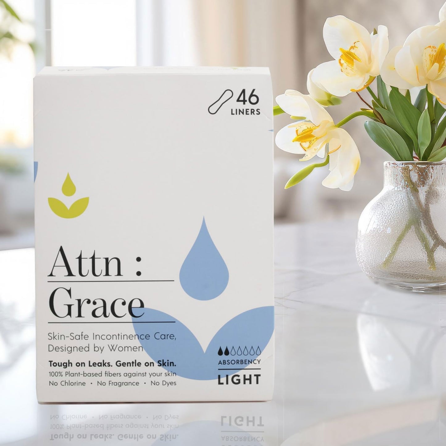 Attn: Grace Panty Liners for Women - 92 Liners – for Light Urinary Incontinence, Bladder Leakage or Postpartum - 100% Breathable & Plant-Based Materials Active Odor Control, Free from Harsh Chemicals