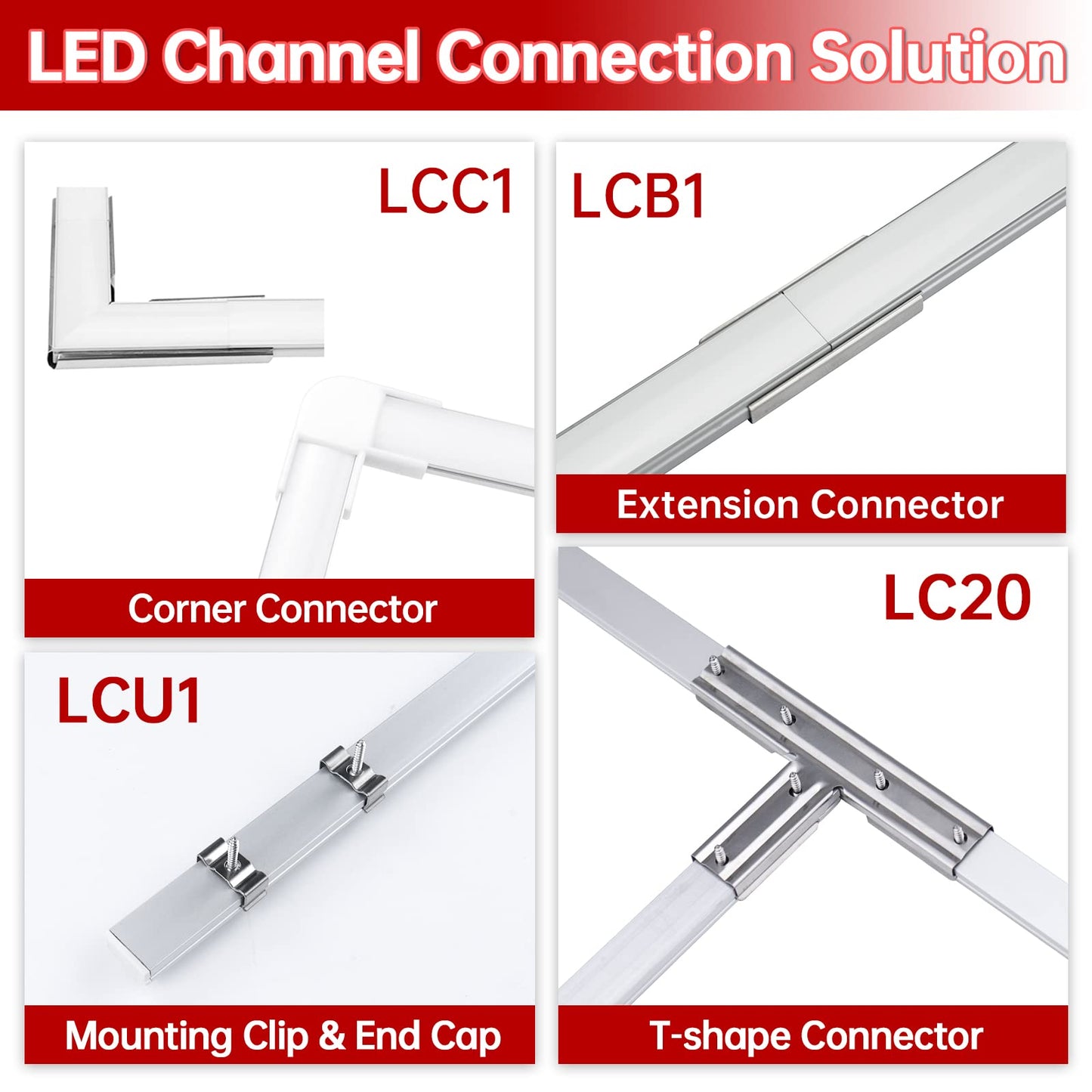Muzata LED Channel Extension Connectors 20Pack, Model LCB1, Metal, Fits U1SW U101 U107 U108, 17MM Width U Shape
