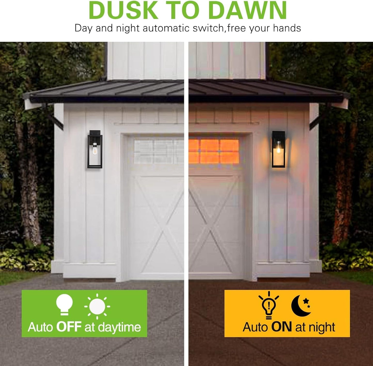 Hykolity Large Outdoor Wall Light, 16 Inch Waterproof Lantern, Dusk to Dawn, Anti-Rust, Matte Black, Model WLA-0405