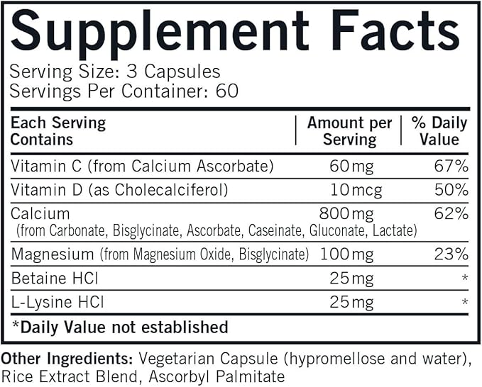 Kirkman Bone Support Calcium Supplement, 180 Vegetarian Capsules, Bone Strength Supplements to Help Maintain Density, Five Sources of Phosphorus-Free Calcium, Vitamin C, D & Magnesium