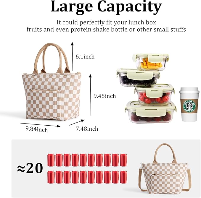 Lunch Bag for Women Adult Large Insulated Lunch Box Girl Cute Corduroy Lunch Tote Bags Reusable Leakproof Cooler Work Picnic