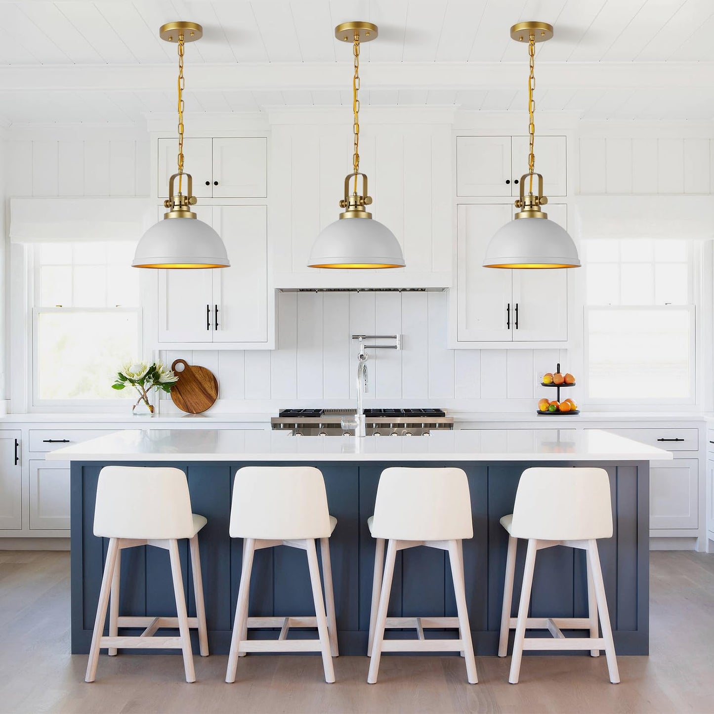Mgcanyu Modern White And Gold Pendant Lights 11.8 Vintage White Gold Pendant Light Fixtures Iron Dome Lighting Hanging Ceiling For Kitchen Island Dining Room Restaurant Bedroom Farmhouse Entrance