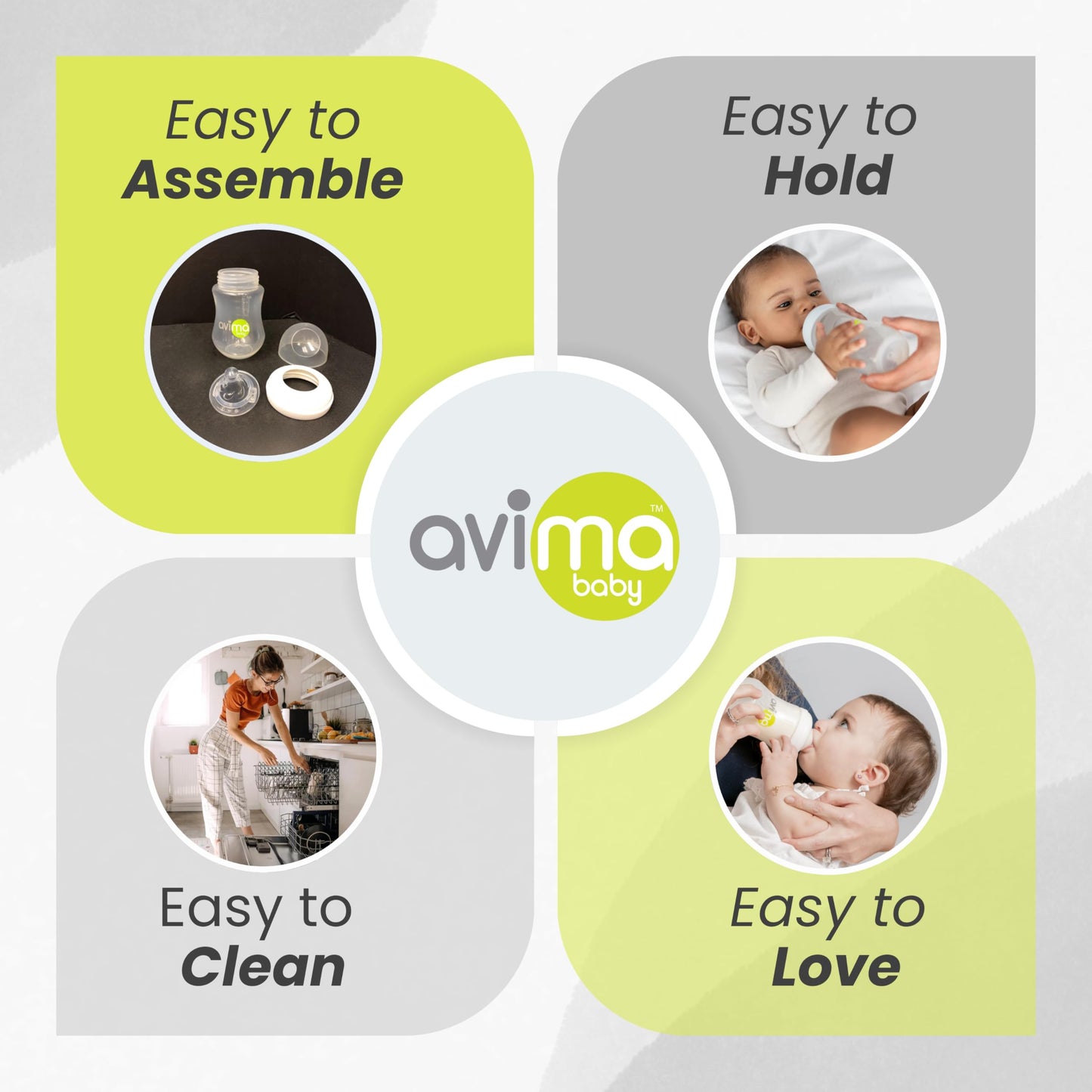 Avima Baby 9 oz Anti Colic Baby Bottles for Breastfed Babies - Medium Flow Nipples, Wide Neck Bottle, BPA Free - 3-6 Months, Stage 2 (Set of 3)
