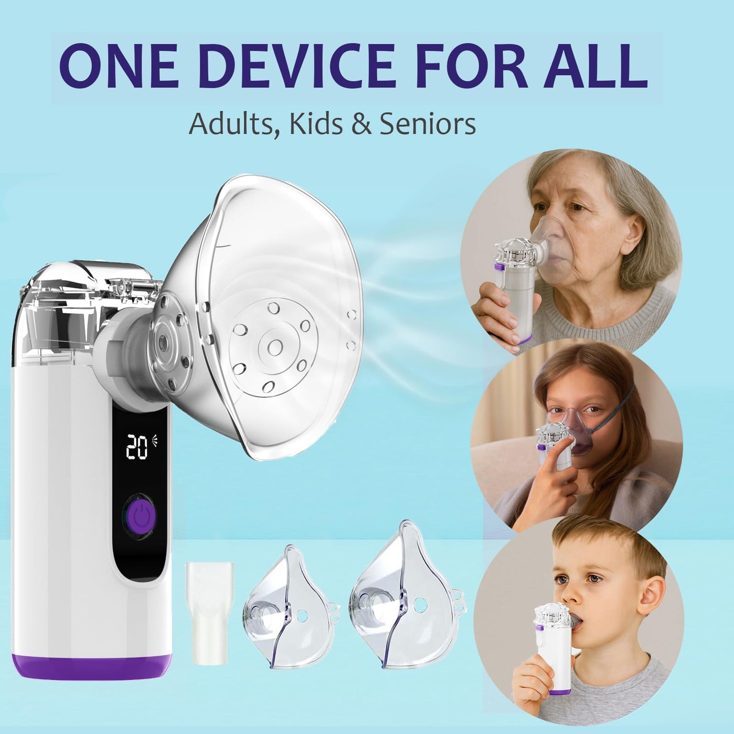 Hand-held Nebulizer for Respiratory System, Portable Nebulizer with Self-Clean Mode, Rechargeable Nebulizer for Home Office Travel