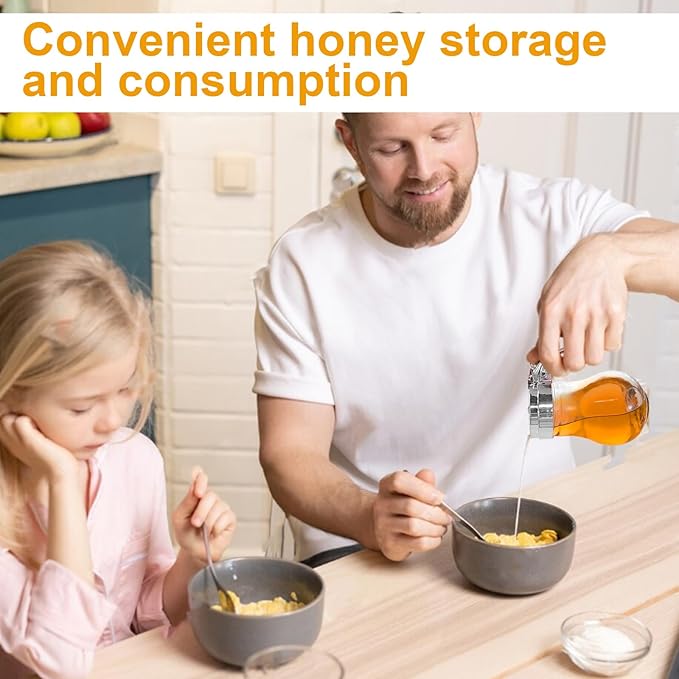 2Pcs 8oz Syrup Dispenser Honey Pot Glass Honey Dispenser Jar, Maple Syrup Dispenser, Honey Container, Commercial Quality With Handle Honey Dispenser for Home Kitchen Storage (1, Plain weave 2 pack)