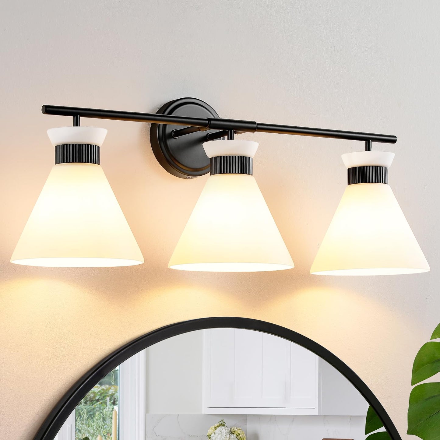Black Bathroom Vanity Light Fixtures: Vanity Lighting Fixtures over Mirror 23.4 inch with Milky White Frosted Glass, 3-Lights Farmhouse Vintage Vanity Lighting Bathroom Wall Light(Exclude Bulb)
