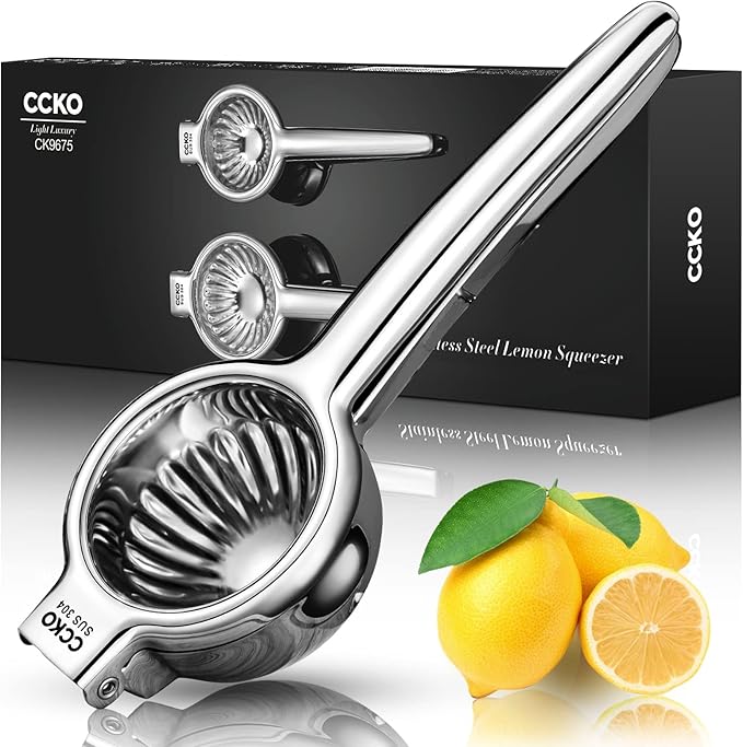 CCKO Lemon Lime Squeezer Stainless Steel Manual Juicer Extra Large Heavy Duty Citrus Juicer Hand Press Max Extraction Fruit Juicer for Oranges Lemons Limes