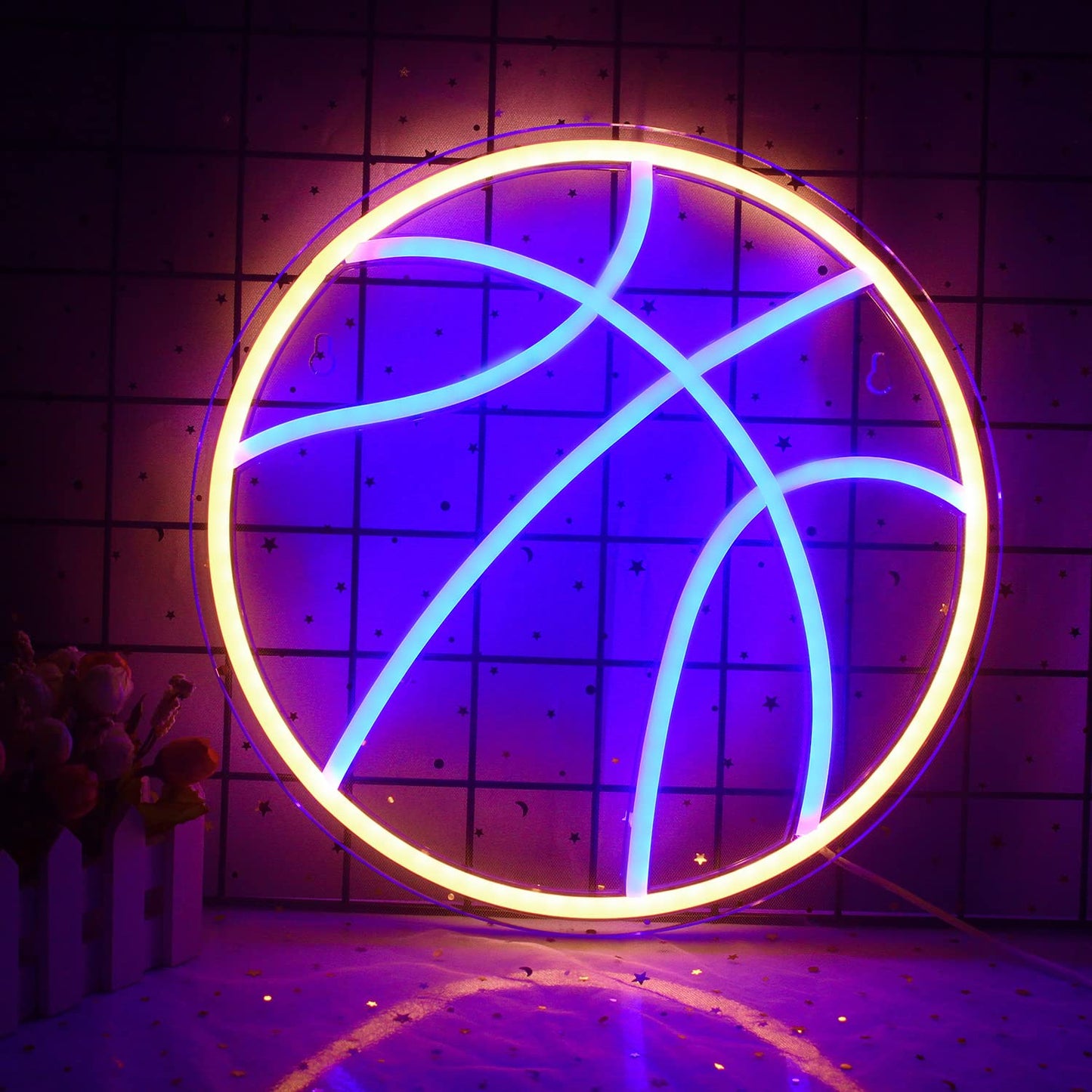 Wanxing Basketball Neon Sign LED Light for Room, Blue & Yellow, Model NS-WX-038, Plastic Material, Cool Wall Decor for Kids Gift