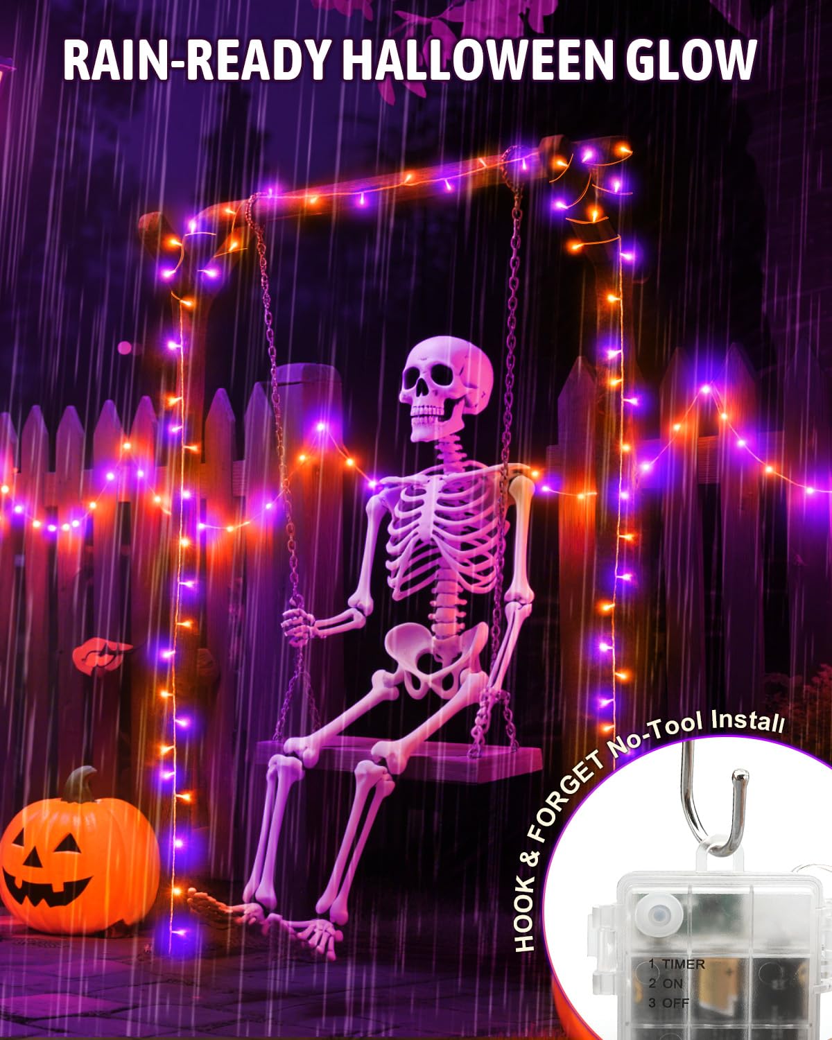 Kelumi Halloween String Lights, 50 LED, 16.4ft, Battery Operated, Waterproof, Orange & Purple