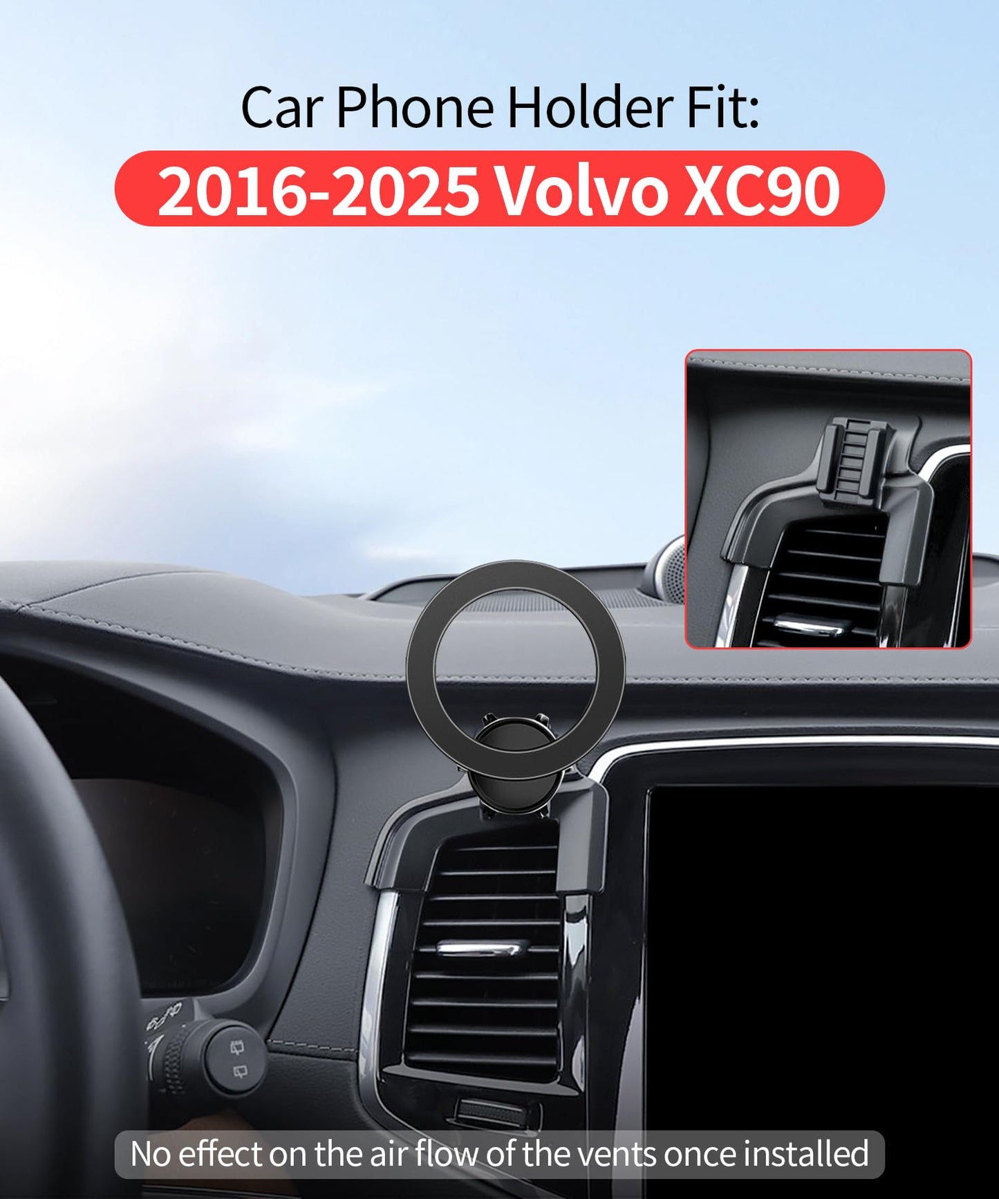 Maserweller Car Phone Holder For 2016-2025 Volvo Xc90 Accessories, 360 Rotation Phone Mount Compatible With Magsafe, Cell Phone