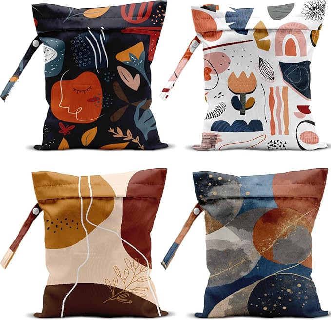 4 Pack Modern Abstract Painting Boho Wet Bag Waterproof Washable Reusable Wet Dry Bag for Swimsuit Dirty Clothes Diaper Travel Beach Pool Gym Birthday Toiletries Beach Essentials，Minimalist Drawings