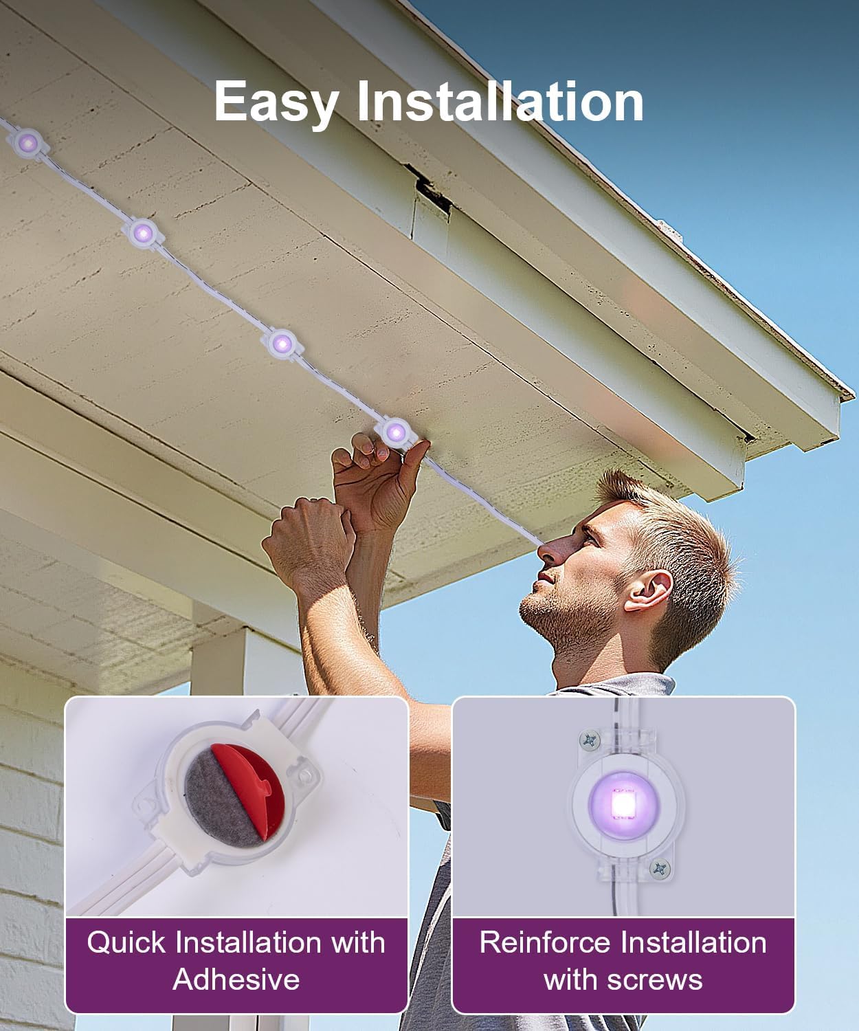 Permanent Outdoor Lights for House,100ft RGB+IC Smart Outdoor Decor,DIY Scene Modes, App/Remote Control,IP67 Waterproof, for Christmas,Holiday, Daily & Pool Party Decor, House Roof Lighting
