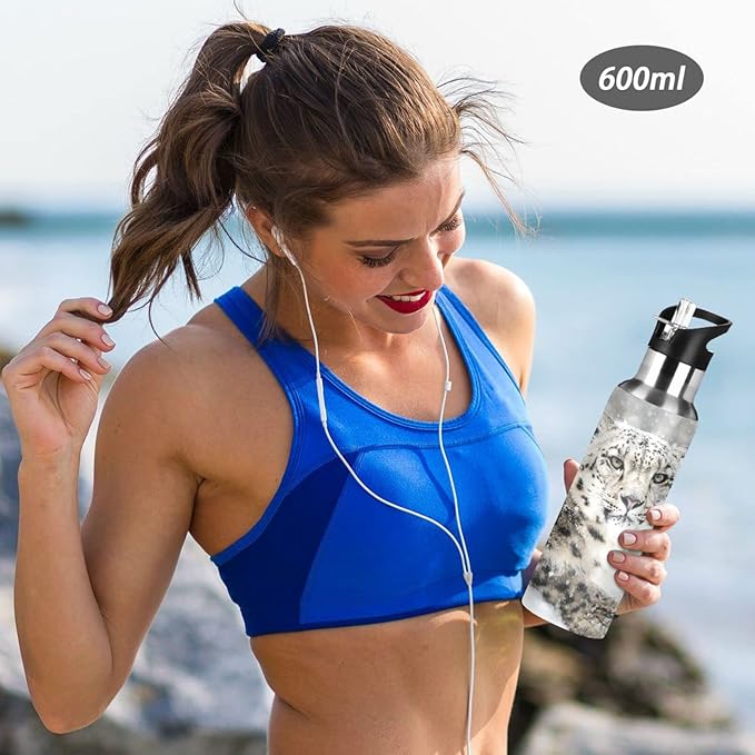 senya 34 Oz Water Bottle with Straw Snow Leopard Stainless Steel Water Bottle for Traveling Sports Leakproof Insulated Water Bottle