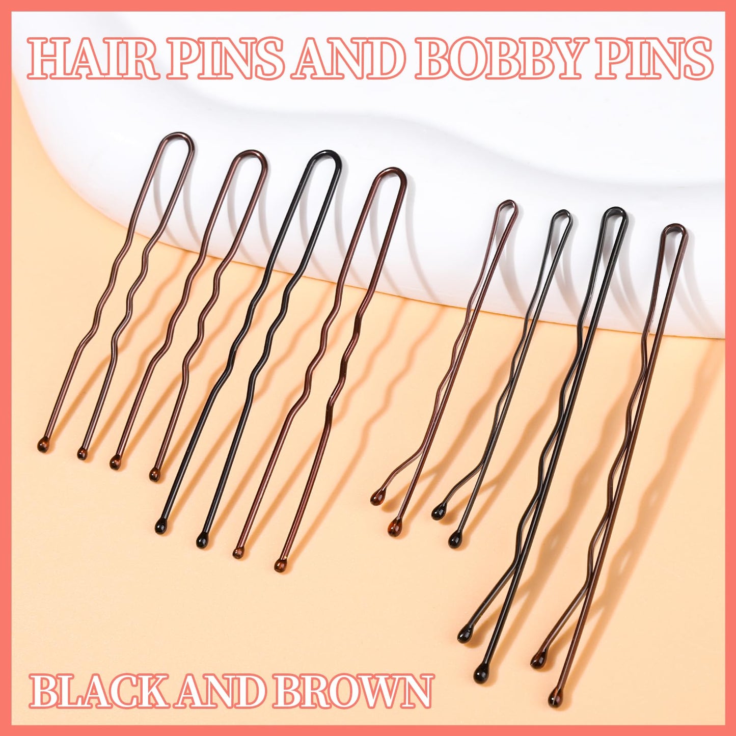 Teenitor 300pcs Bobby Pins Hair Pins, 100 Hair Pins 100 Bobby Pins Brown Hair Black for Women 100 Hair Bands 2inch 2.36inch 2.75
