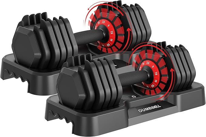 Updated Adjustable Dumbbells Set (25 LB/50 LB/56 LB/112LB), Weights Dumbbell Set with Anti-slip Grip & Storage Solution, C...