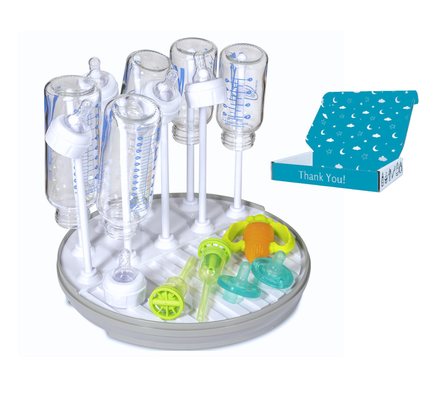 Pequeño Baby Bottle Drying Rack Compact Countertop Drying Station for Bottles, Pump Parts & Accessories – BPA-Free, Fast Drying Organizer for Newborn Essentials (Gray/White)