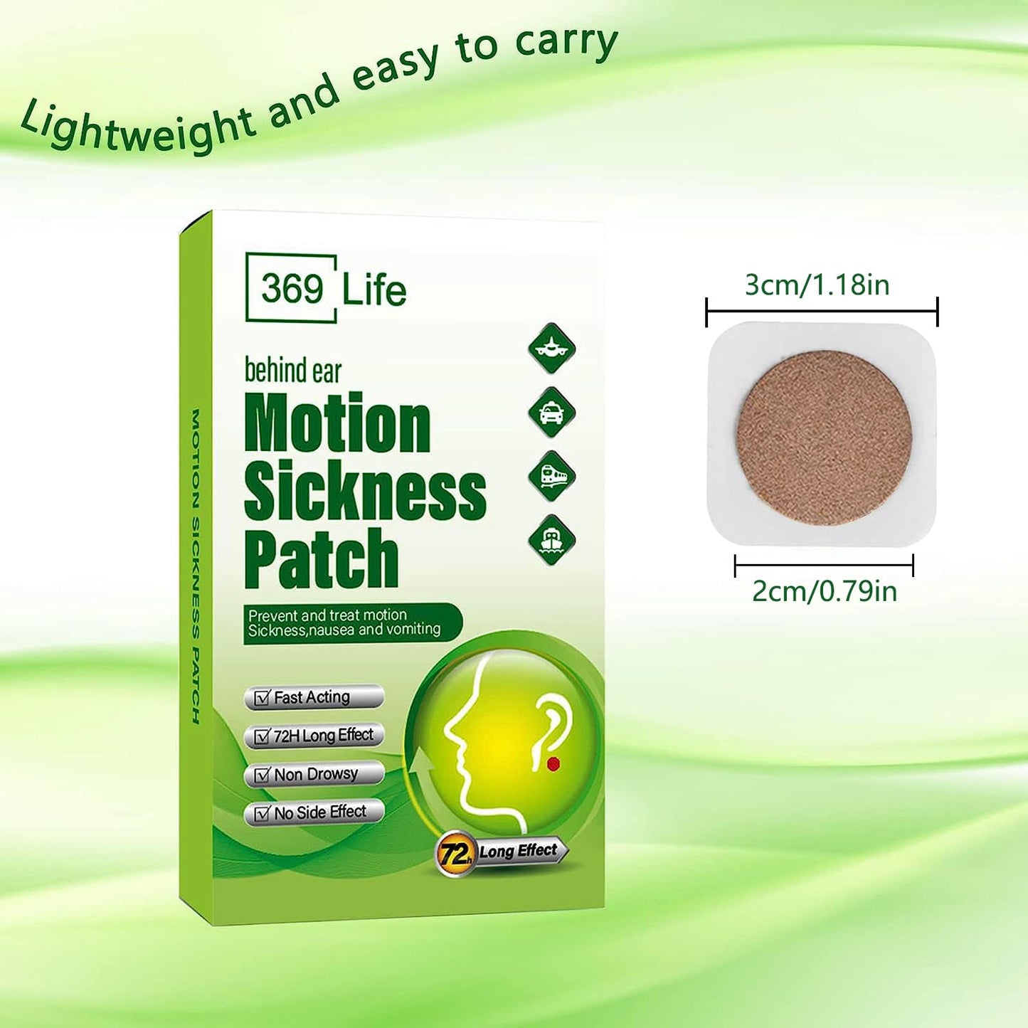 369 Life Motion Sickness Patches for Car and Boat Rides, Ships, Cruise and Airplane & Other Forms of Transport - Travel Essentials, for Adults and Kids (48 Count)