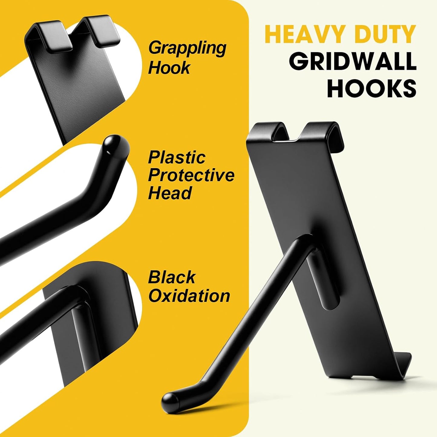 Gridwall Hooks 2 Inch, 4 Inch, 6 Inch, 60 Pack Heavy Duty Display Hook for Wire Grid Wall Panel, Grid Wall Accessories for Retail, Craft Shows, Home Setup and Customized Display, Black
