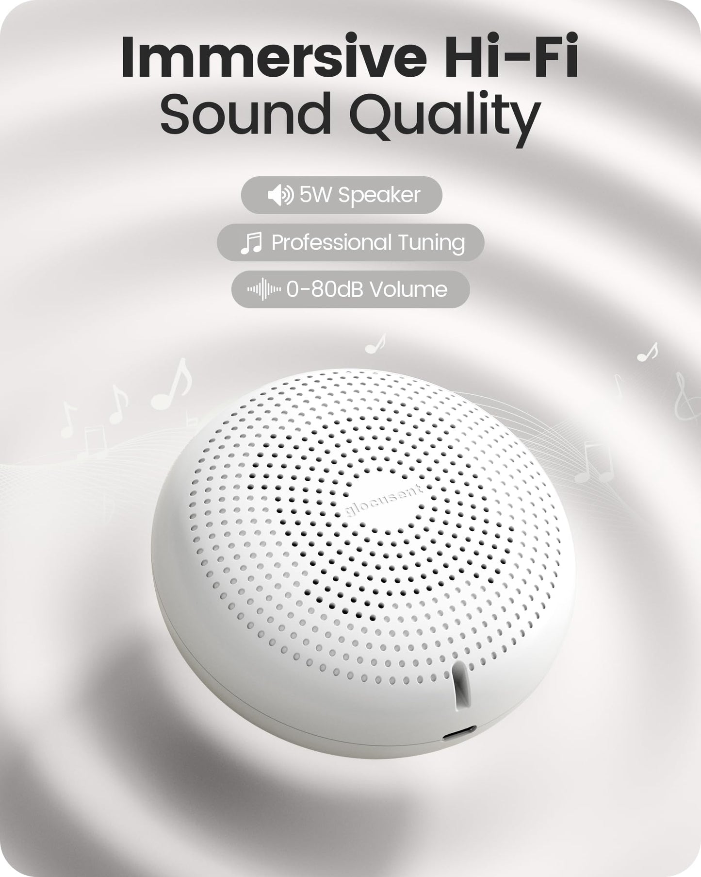 Glocusent Portable Sound Machine for Baby Kids Adults - 62 Sounds & 5W Speaker White Noise Machine for Sleeping, 30-hr Lasting Rechargeable Sound Machine with 4 Timer, Suitable for Home Travel