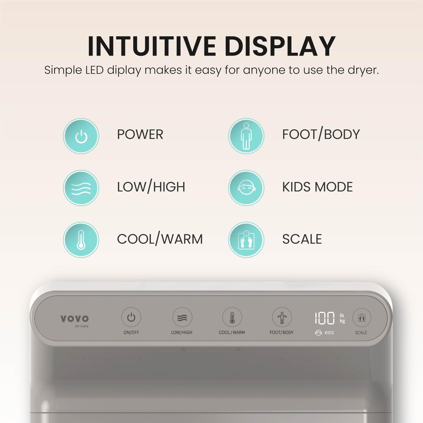 VOVO STYLEMENT BD-7700G Body & Foot Dryer for bathroom, Temperature & Wind Volume Controlled Dryer with Intuitive Display, Water