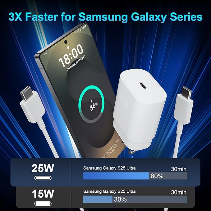 Type C Charger Fast Charging for iPhone 17 16, 25W USB C Super Fast Charger Block with 10FT Long C Fast Charging Cable for Galaxy S25/S24/S23/Plus/Ultra, iPhone 17/16/15/Pro/Pro Max/iPhone Air 2Pack