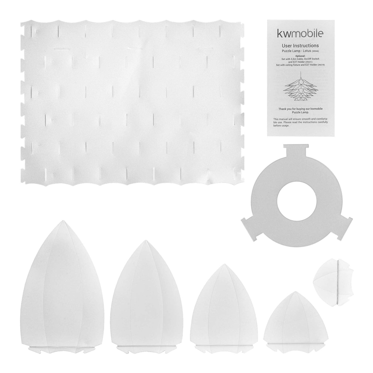 Kwmobile Puzzle Pendant Lamp Shade - Lotus Flower Diy Kit - 20 White Polypropylene, Model 38946_M000096