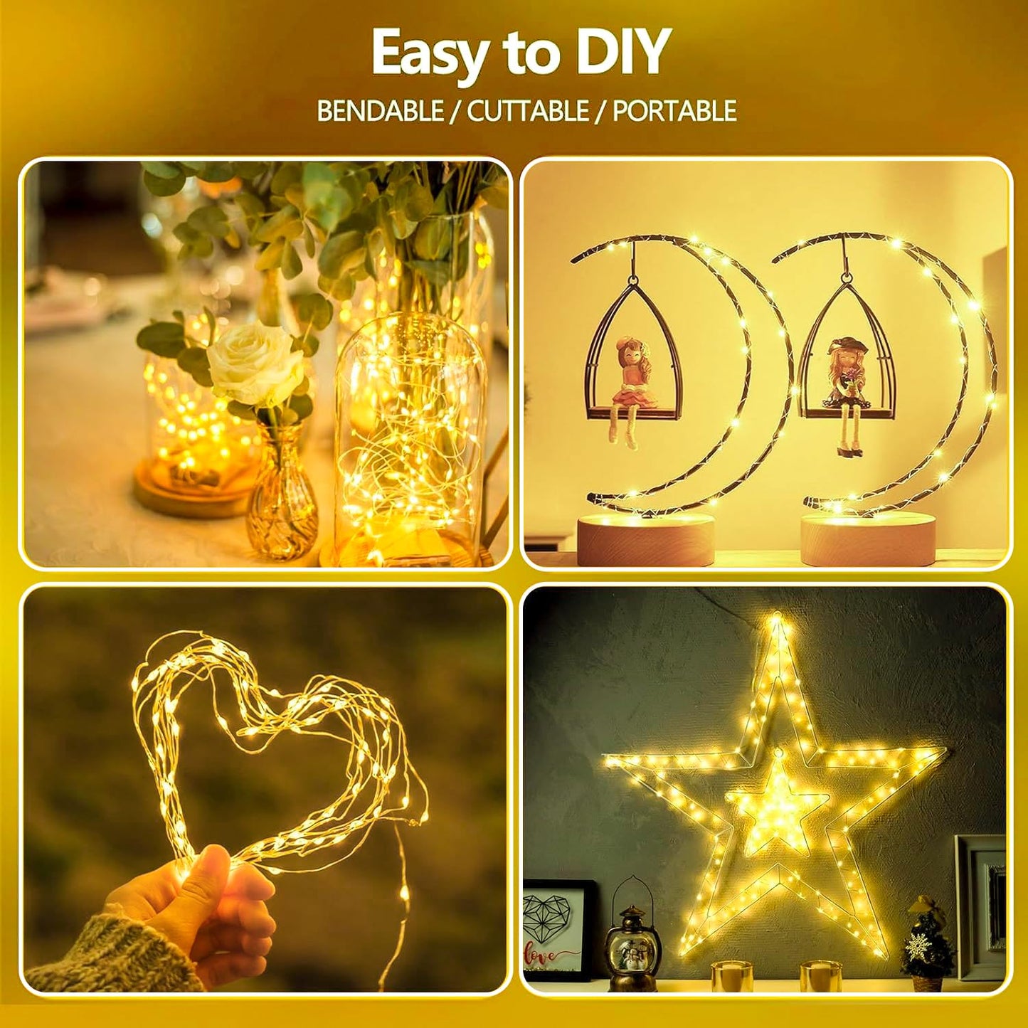 EXF 6-Pack Fairy Lights 50 LED String Lights Battery Operated Waterproof 16FT Warm White YHY-BO50LED