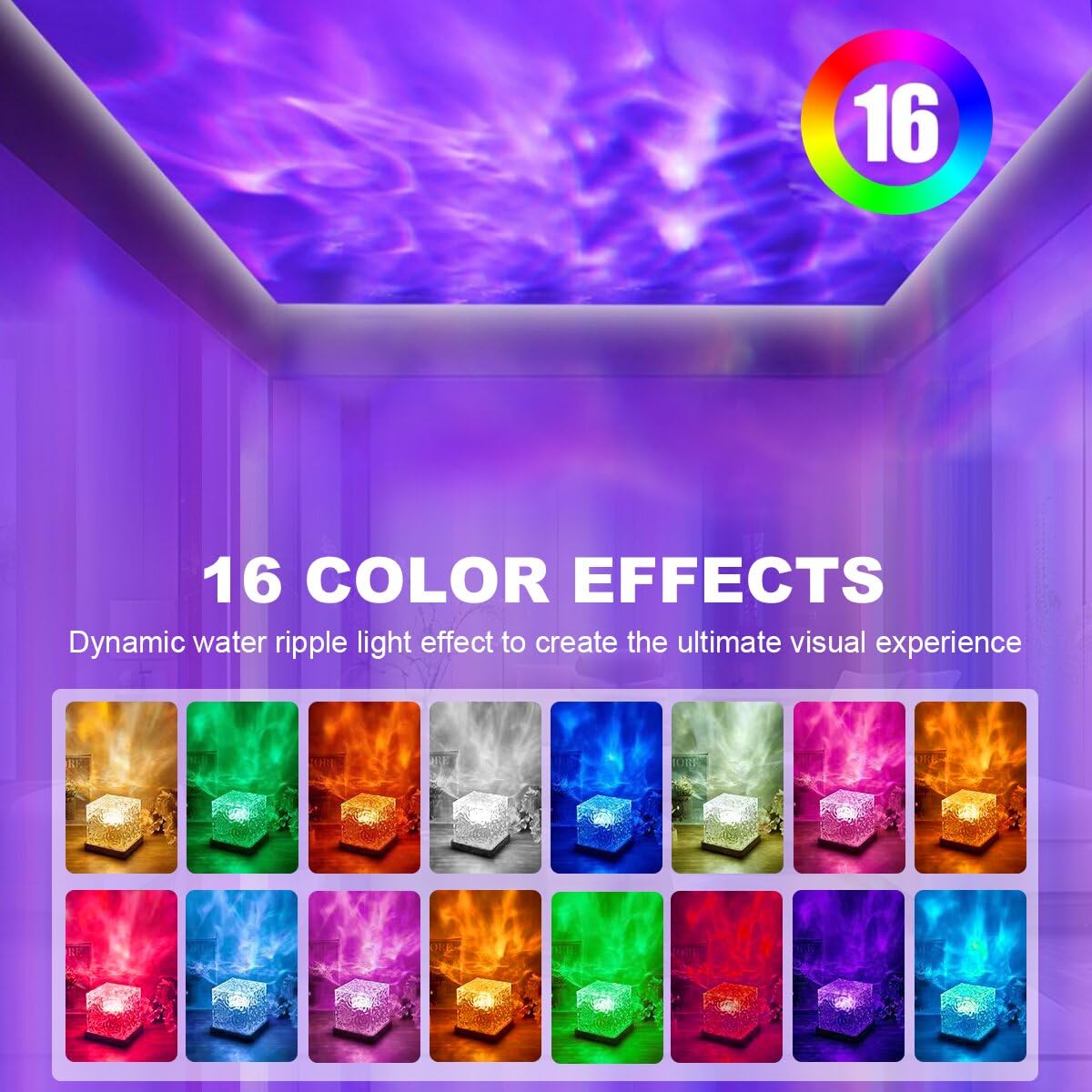 TGYWCHY Ocean Wave Projector Light, 16 Colors, Remote Control, Acrylic, Gray, Model YYOWPL-01
