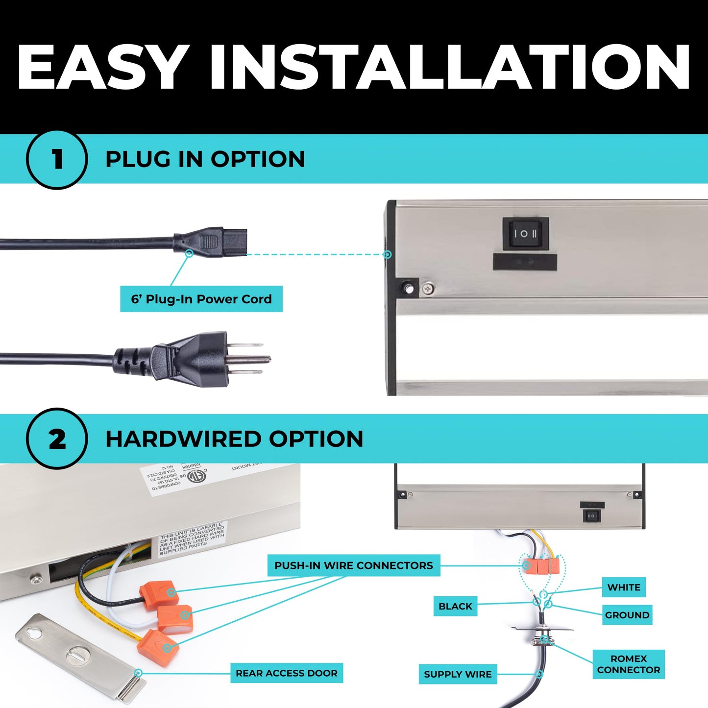 Led Under Cabinet Lighting Hardwired - Linkable Undercabinet Lights For Kitchen - 3Cct 12 Inch Satin Finish - Undercounter Dimmable Plug In Light Or Hard Wired - Under Counter Fixture Direct Wire