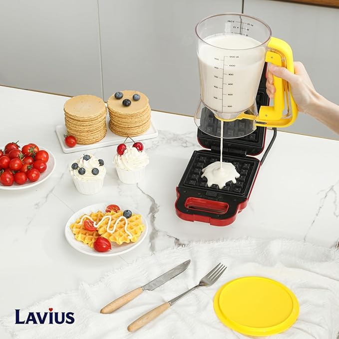 Pancake Batter Dispenser 5-Cup, Batter Pourer for Maker Pancakes, Waffles, Crepes, Muffins, Cupcakes, Easy Squeeze Grip Handle with Proof Nozzle, Precise Baking Tools