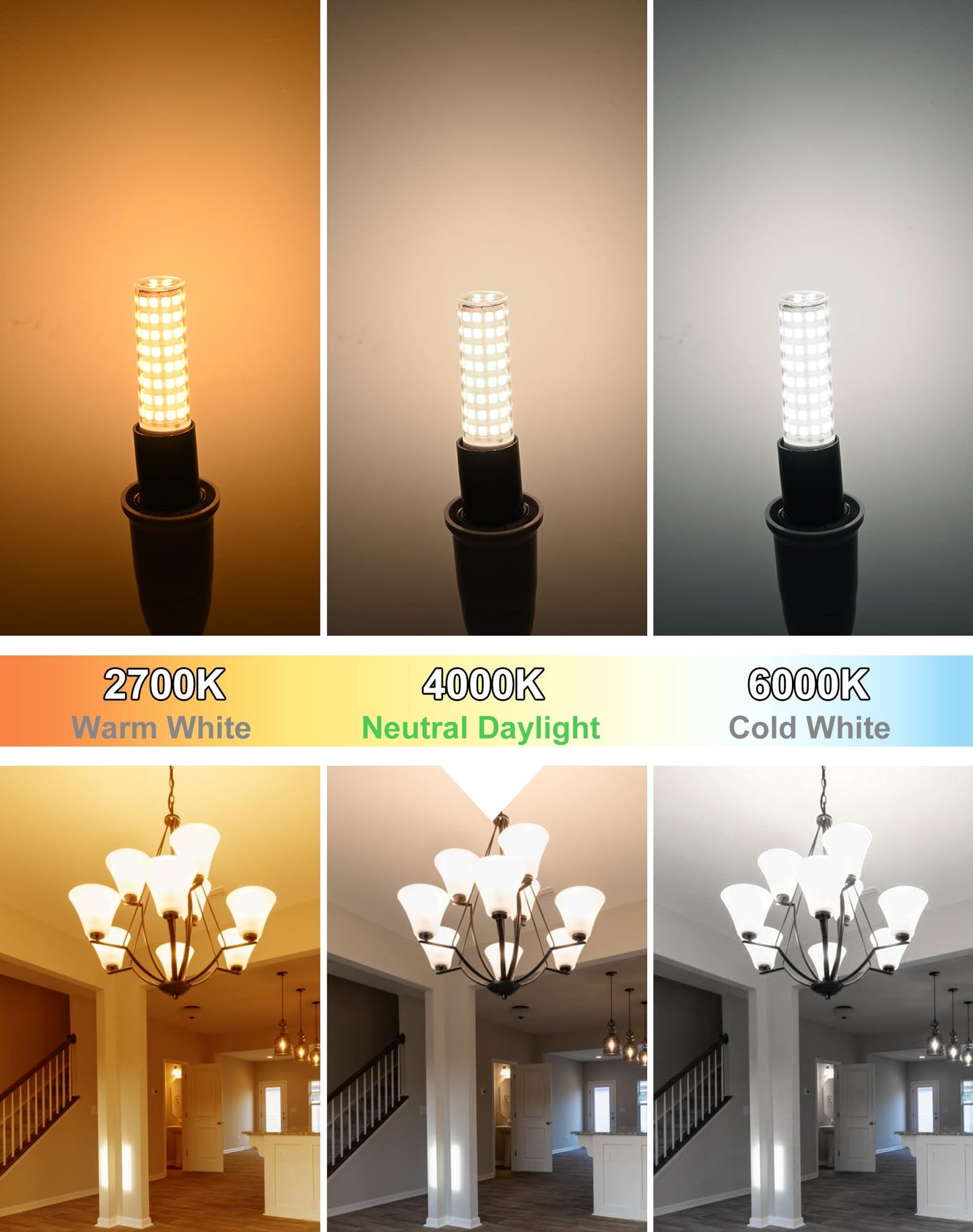 Gohdlamp 4000K Natural White E12 Led Bulbs - 100W Equivalent 1200Lm  Non-Dimmable Candelabra Base Bulb 6 Pack For Kitchen  Office  Vanity Lighting